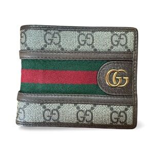 Gucci Ophidia GG Canvas Bi-Fold Wallet | Green Red Web Stripe | Authentic